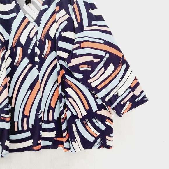 Worthington Multicolor Abstract 3/4 Sleeve Comfort Office Blouse 1136 - Picture 3 of 8